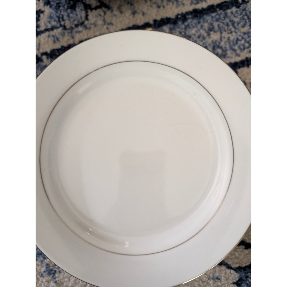 White Ceramic Dinnerware Set Silver Trim 4 Dinner Plates